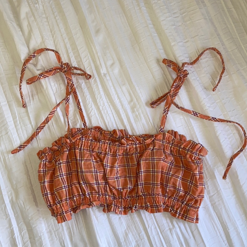Orange and Pink Plaid Crop/bra top